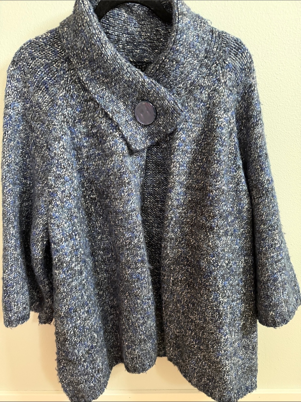 Carole Little Blue-Gray Marled Button-Front Poncho Sweater